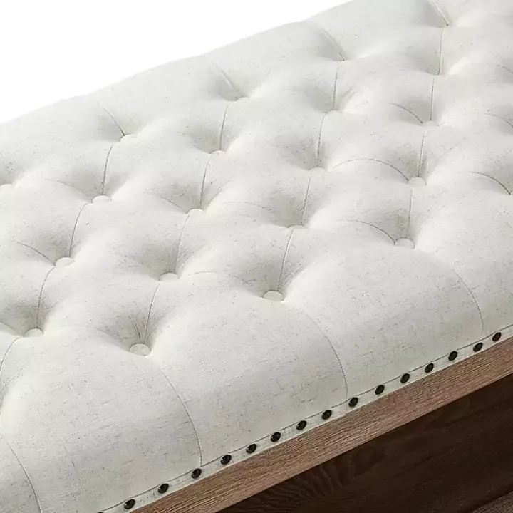 Ivory Tufted Rectangle Wood Ottoman