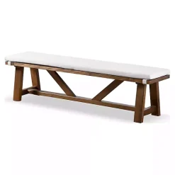 Ivory Upholstered Rustic Wood Katie Dining Bench
