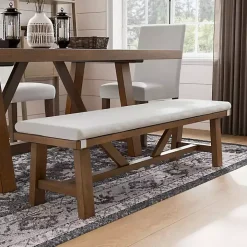 Ivory Upholstered Rustic Wood Katie Dining Bench