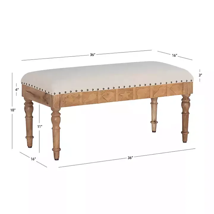 Ivory Upholstered Seashell Wood Bench