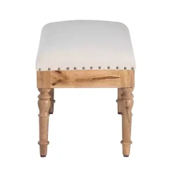 Ivory Upholstered Seashell Wood Bench
