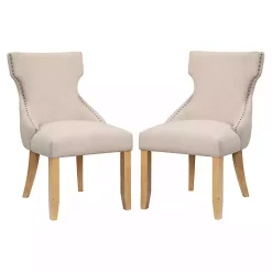 Ivory Upholstered Wingback Dining Chairs, Set of 2