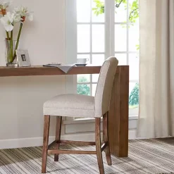 Ivory Upholstered Wood Counter Stool