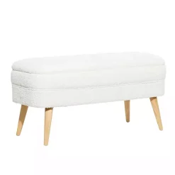 Ivory Upholstered Wood Leg Storage Bench