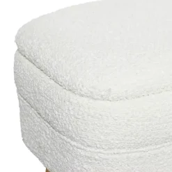 Ivory Upholstered Wood Leg Storage Bench