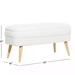 Ivory Upholstered Wood Leg Storage Bench