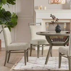 Ivory Upholstered Wooden Dining Chairs, Set of 2