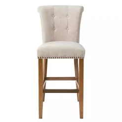 Ivory Wesley Tufted Bar Stool with Nailhead Trim