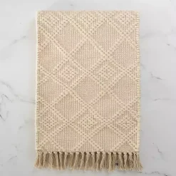 Ivory Woven Lattice Tasseled Table Runner