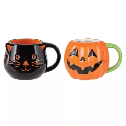 Jack O' Lantern & Cat Halloween Mugs, Set of 2