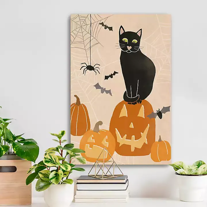 Jack 'O Lantern Cat Halloween Wall Plaque, 24 in.
