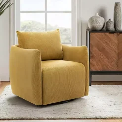 Jerri Mustard Corduroy Swivel Accent Chair