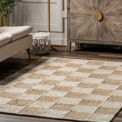 Jute Tan Checkered Area Rug, 5x8