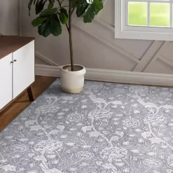 Kalini Gray Floral Washable Area Rug, 5x7