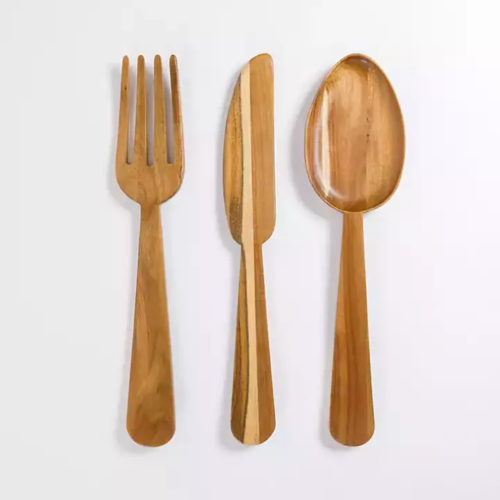 Kitchen Utensil Wooden Wall Plaques, Set of 3
