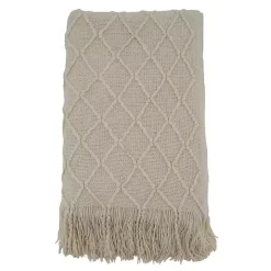 Knitted Beige with Fringe Throw Blanket