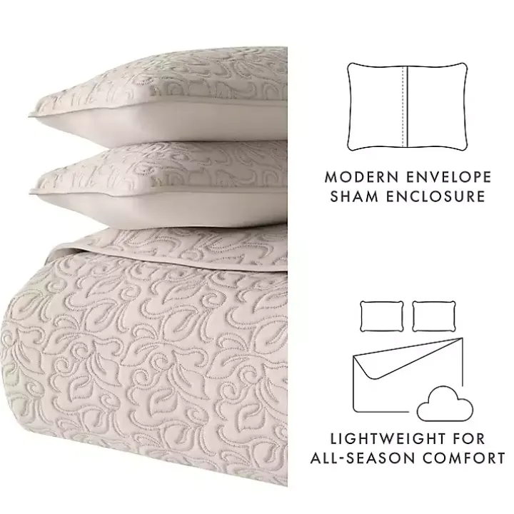 Latte Floral Stitch 3-pc. King Quilt Set