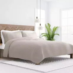 Latte Stitched Stripes 2-pc. Twin Quilt Set