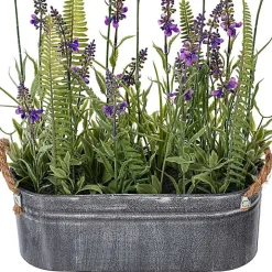 Lavender and Fern Arrangement in Iron Pot, 16 in.