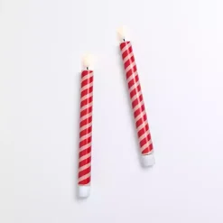 LED Candy Cane Taper Candles, Set of 2