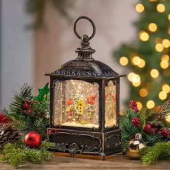 LED Cardinals on Birdhouse Christmas Water Globe