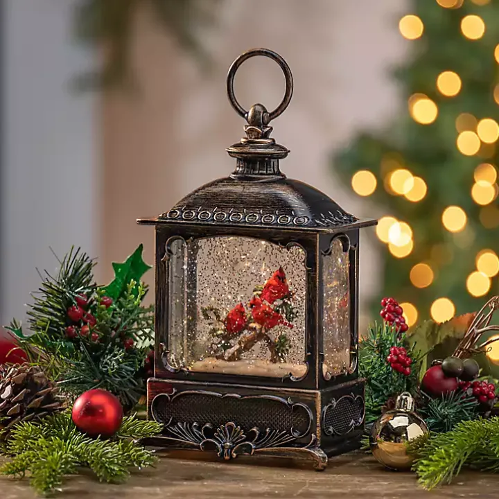 LED Cardinals on Branch Christmas Water Globe