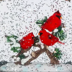 LED Cardinals on Branch Christmas Water Globe