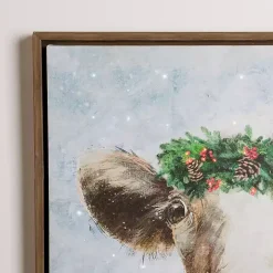 LED Cow with Christmas Greenery Canvas Art Print