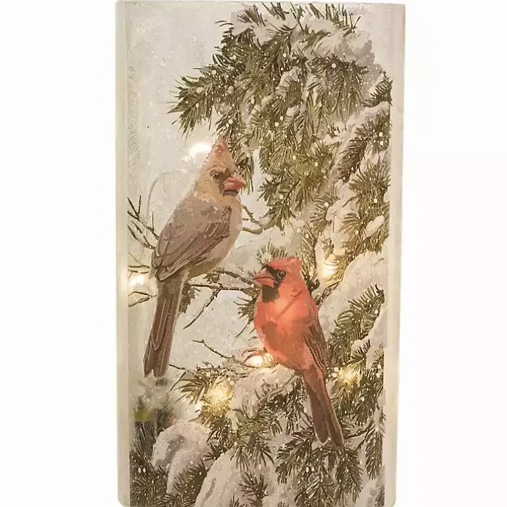 LED Glass Cardinals Christmas Wall Plaque