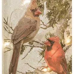 LED Glass Cardinals Christmas Wall Plaque