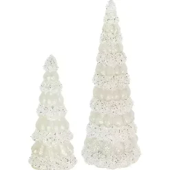 LED Glass Cone Snowy Trees, Set of 2