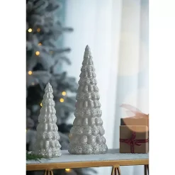 LED Glass Cone Snowy Trees, Set of 2
