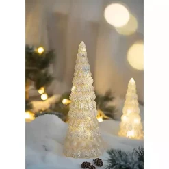 LED Glass Cone Snowy Trees, Set of 2