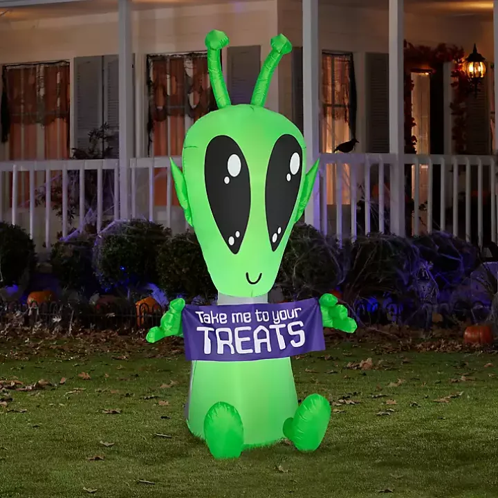 LED Green Alien Halloween Inflatable, 7 ft.