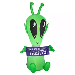 LED Green Alien Halloween Inflatable, 7 ft.