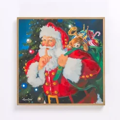 LED Holly Santa with Toy Bag Framed Art Print