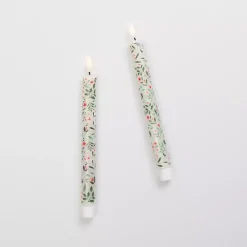 LED Holly Taper Candles, Set of 2