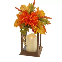 LED Mums and Berries Harvest Lantern