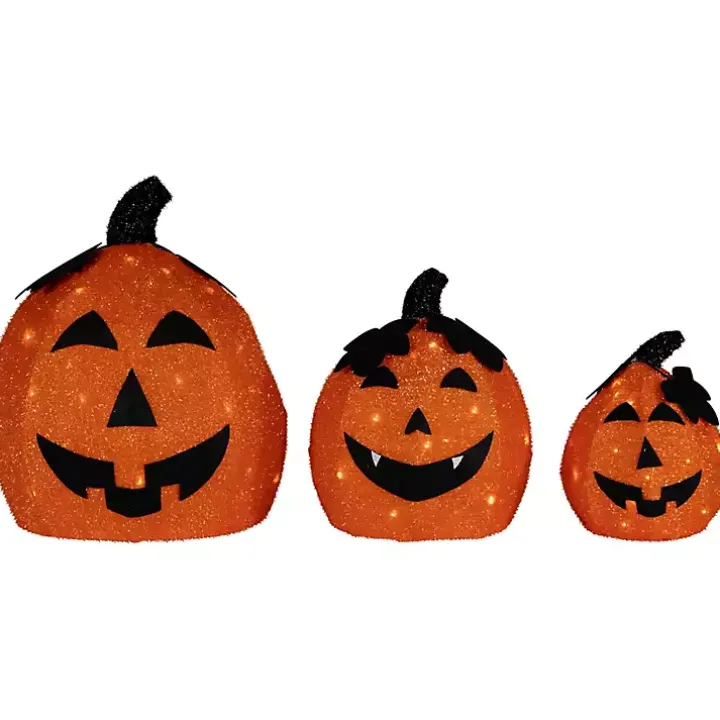 LED Orange Jack O Lanterns Outdoor Decor, Set of 3