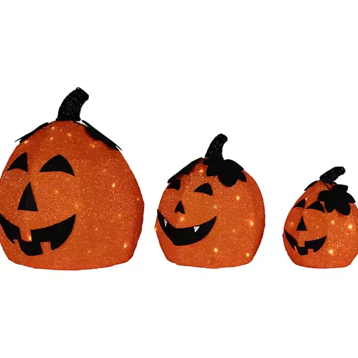 LED Orange Jack O Lanterns Outdoor Decor, Set of 3
