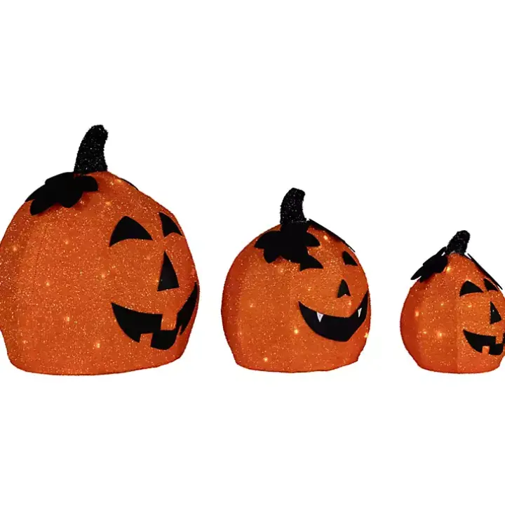 LED Orange Jack O Lanterns Outdoor Decor, Set of 3