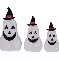 LED Outdoor Jack O Lantern Ghost Trio, Set of 3