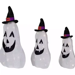 LED Outdoor Jack O Lantern Ghost Trio, Set of 3