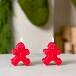 LED Red Gingerbread Man Pillar Candles, Set of 2