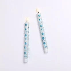 LED Snowflake Taper Candles, Set of 2
