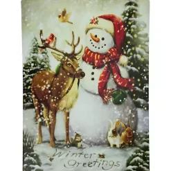 LED Snowman & Reindeer Christmas Canvas Art Print