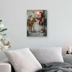 LED Snowman & Reindeer Christmas Canvas Art Print