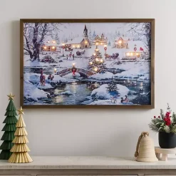 LED Snowy Village Scene Canvas Art Print
