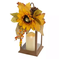 LED Sunflower and Burlap Bow Lantern