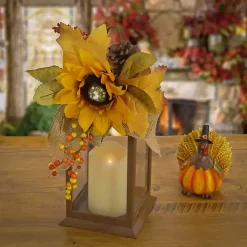LED Sunflower and Burlap Bow Lantern
